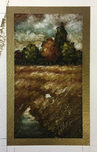 Reflection (series) 018. Paintstik on watercolor paper with gold under painting. Varnished. 4.5"x7.5". $175.00